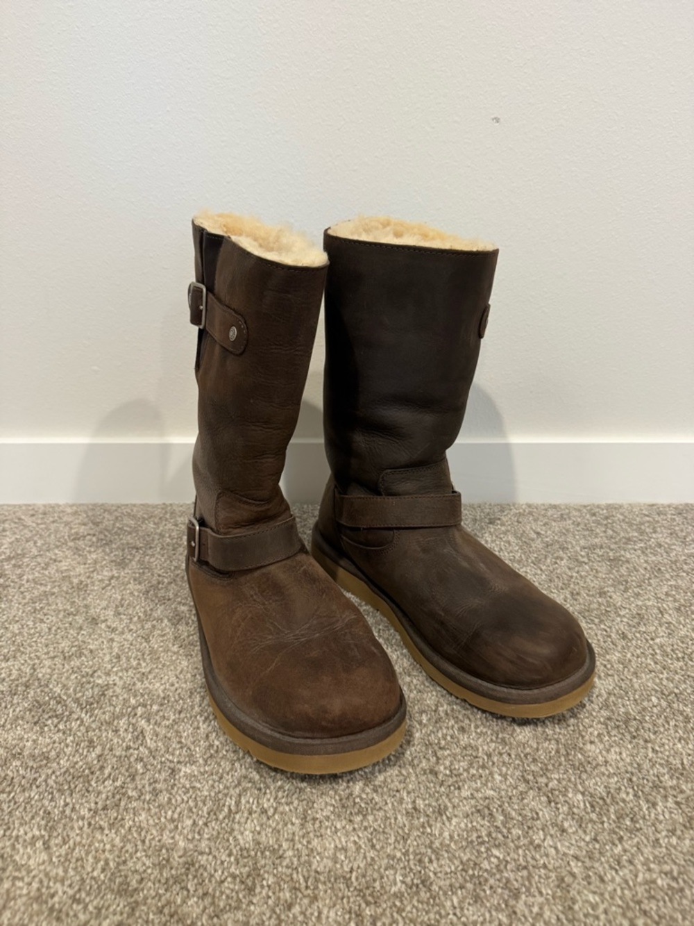 UGG Brown Shearling-Lined Mid-Calf Leather Winter Boots
